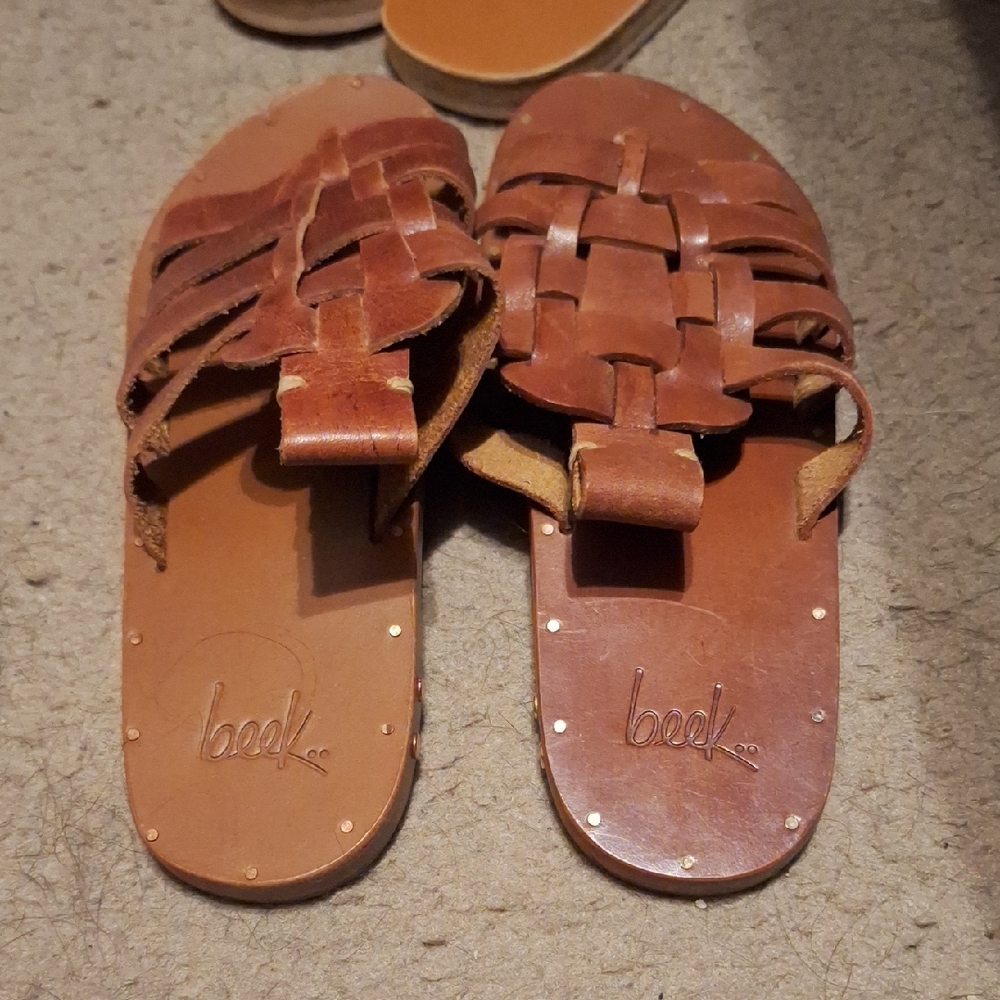 Beek Tan Leather Woven Sandals